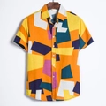 Men's casual short sleeve shirt with 3D abstract geometric colorful digital print - 3XL / Tops / Color 13