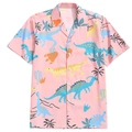 Men's casual short sleeve shirt featuring colorful dinosaur and tropical palm prints - 3XL / Tops / C4