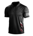 Men's black short sleeve polo shirt with flag stars and stripes digital printing - 3XL / Tops / Black (HJ-1225-J21)