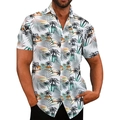 Men's short sleeve shirt featuring tropical coconut leaf print with a chest pocket - 3XL / Tops / C3