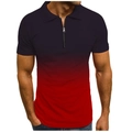 Detail of the metal zipper neck and black to red gradient 3D print on this men's polo shirt - S / Black Red Gradient (PLLD-125-1)