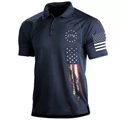 Heren polo shirt donkerblauw met 1776 Amerikaanse vlag opdruk en casual 3D camouflage - Donkerblauw
