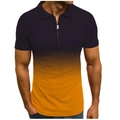 Men's 3D print slim polo shirt with zipper neck and purple to orange gradient - S / Black Orange Gradient (PLLD-125-2)