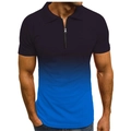 Detail of men's polo shirt showing the zipper collar and black to blue gradient effect - S / Black Blue Gradient (PLLD-125-3)