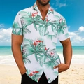 Men's short sleeve Hawaii shirt with tropical green leaf and red flower digital print - 3XL / Tops / C1