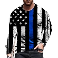 Herren Langarmshirt mit digitalem Thin Blue Line US-Flaggen-Print und Rundhalsausschnitt - S / Thin Blue Line Polizei Flaggenstil (CT-01-3)