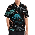 Men's casual short sleeve shirt featuring blue and orange dinosaur skeleton prints - 3XL / Tops / Color 11