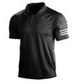 Men's slim fit black short sleeve polo shirt with white American flag print on the sleeve - 3XL / Tops / Deep Black (HJ-1225-J29)