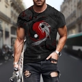 Herren T-Shirt mit 3D Yin Yang Koi Fisch und Kirschblüten Druck in Schwarz - S / Yin Yang Fisch Kirschblüte(3DL-40)