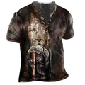 Herren 3D Digitaldruck Löwen-Ritter Henley-T-Shirt mit klassischem Knopf-Ausschnitt - S / Ritterlichkeit Stil (7KDT-162)