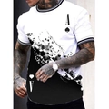 Herren T-Shirt mit Pik-Ass-Aufdruck und schwarz-weißem diagonalem 3D-Kontrastdesign - S / Poker Pik-As(3DL-38)
