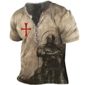 Herren Kurzarm Henley Shirt mit 3D-Digitaldruck und mittelalterlichem Tempelritter-Motiv - S / Tempelritter Stil (7KDT-167)
