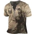 Herren Vintage 3D-Druck Henley-Shirt mit Spartan-Motiv und Knopfleiste am V-Ausschnitt - S / Spartanischer Krieger Stil (7KDT-169)