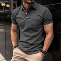 Slim fit men's short sleeve polo shirt with chest pocket and three button collar - S / Gray