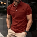 Men's brick red short sleeve polo shirt with chest pocket and white buttons in outdoor view - S / Orange