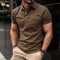 Slim fit men's brown polo shirt with short sleeves and chest pocket in urban setting - S / Green