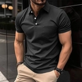 Men's slim fit short sleeve polo shirt in charcoal grey with chest pocket and white buttons - S / Dark Gray