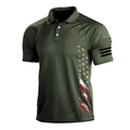 Men's olive green camouflage polo shirt with vintage US flag print design - 3XL / Tops / Military Green (HJ-1225-J18)