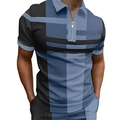 Modisches Herren-Polohemd mit blau-schwarzem geometrischem Patchwork und Reißverschluss - S / Blau
