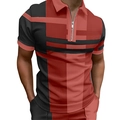 Polohemd für Herren mit kurzem Arm und rot-schwarzem geometrischem Farblock-Design - S / Braun