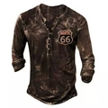 Men's long sleeve Henley shirt in vintage acid wash black with Route 66 graphic print - S / Vintage Black (Route 66)