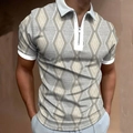 Polo da uomo con motivo geometrico 3D a rombi, zip sul collo e colletto a contrasto - S / Stile Geometrico Grigio Giallo (PSLL-159)