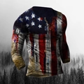 Men's long sleeve henley shirt with vintage American flag print and button collar - S / Vintage Stars and Stripes
