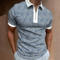 Polo da uomo slim fit a maniche corte con stampa 3D a foglie blu e colletto a zip - S / Stile Geometrico a Foglia Blu Bianco (PSLL-160)