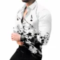 Men's slim fit long sleeve shirt with creative black spade ace digital print pattern - HJ11