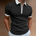 Close-up of the silver zipper and gold geometric pattern on men's slim polo shirt - S / Black Gold Rhombus Style (PSLL-167)