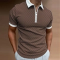 Detail of vintage geometric diamond print polo shirt with white contrast collar and zipper - S / Retro Brown Rhombus Style (PSLL-168)