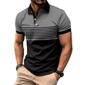 Polo da uomo con design patchwork grigio e nero e strisce 3D su sfondo bianco - S / Cuciture Grigie (DXPL01)