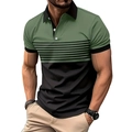 Polo da uomo slim fit verde scuro con motivi a linee 3D creativi e colletto nero moda - S / Cuciture Verdi (DXPL01)