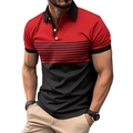 Dettaglio polo rossa e nera con motivo a righe e bottoni bianchi a contrasto - S / Cuciture Rosse (DXPL01)