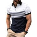 Dettaglio polo da uomo con design a blocchi tricolore e motivo a righe sul petto - S / Cuciture Bianche (DXPL01)