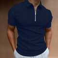 Heren polo met korte mouwen in donkerblauw met verticale strepen en een metalen ritssluiting - S / Marineblauw