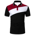 Polo da uomo a maniche corte con design geometrico a blocchi bordeaux bianco e nero - Nero