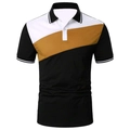 Polo da uomo a maniche corte con design color block nero, bianco e giallo zenzero - Giallo