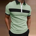 Polo homme vert clair avec fermeture éclair, rayures noires et tissu en maille été - S / Vert
