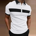 Détail de la fermeture éclair argentée et de la texture en maille sur le polo pour hommes - S / Blanc