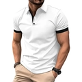 Slim fit men's white polo shirt with black contrast trim and short sleeves for golf - S / White