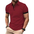 Classic dark red men's short-sleeve polo shirt with black contrast trim and collar - S / Red