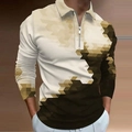 Polo homme à manches longues avec imprimé géométrique 3D et col zippé tons terre - S / Hauts / Carré 3D Tons Terre (PLLC-62)