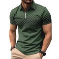 Polo de hombre verde oliva slim fit con estampado geométrico 3D y cuello con cremallera - S / Estilo Verde Oliva Oscuro (DLLDXPL008)