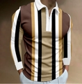 Polo homme à manches longues avec rayures verticales marron et kaki et demi-fermeture - S / Hauts / Rayures Verticales Larges Marron Noir Blanc (PLLC-68)