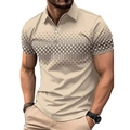 Polo beige de manga corta para hombre con estampado geométrico 3D y cremallera media - S / Estilo Geométrico Beige (DLLDXPL010)