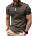Polo de hombre verde oliva con manga corta, cremallera y estampado geométrico 3D - S / Estilo Oliva Profundo (DLLDXPL011)