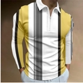 Polo manches longues pour homme avec rayures verticales jaunes et col zippé blanc - S / Hauts / Rayures verticales jaune blanc noir (PLLC-71)