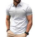 Men's white short sleeve polo shirt with black 3D geometric diamond pattern and half-zipper - S / White Lattice Style (DLLDXPL012)