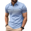 Detail of light blue men's polo shirt featuring zipper collar and black diamond print - S / Light Blue Style (DLLDXPL013)